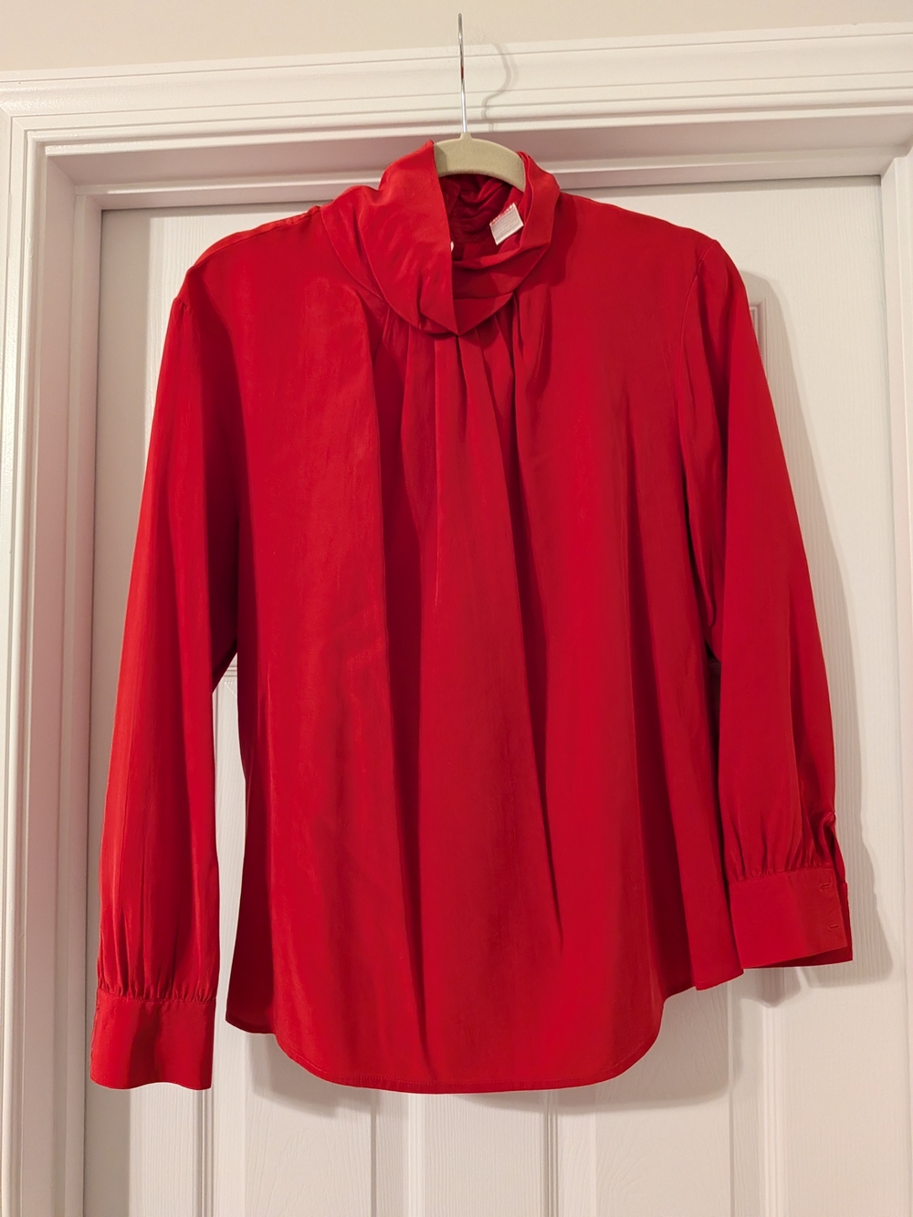 Red Long-Sleeve Mock Neck Blouse